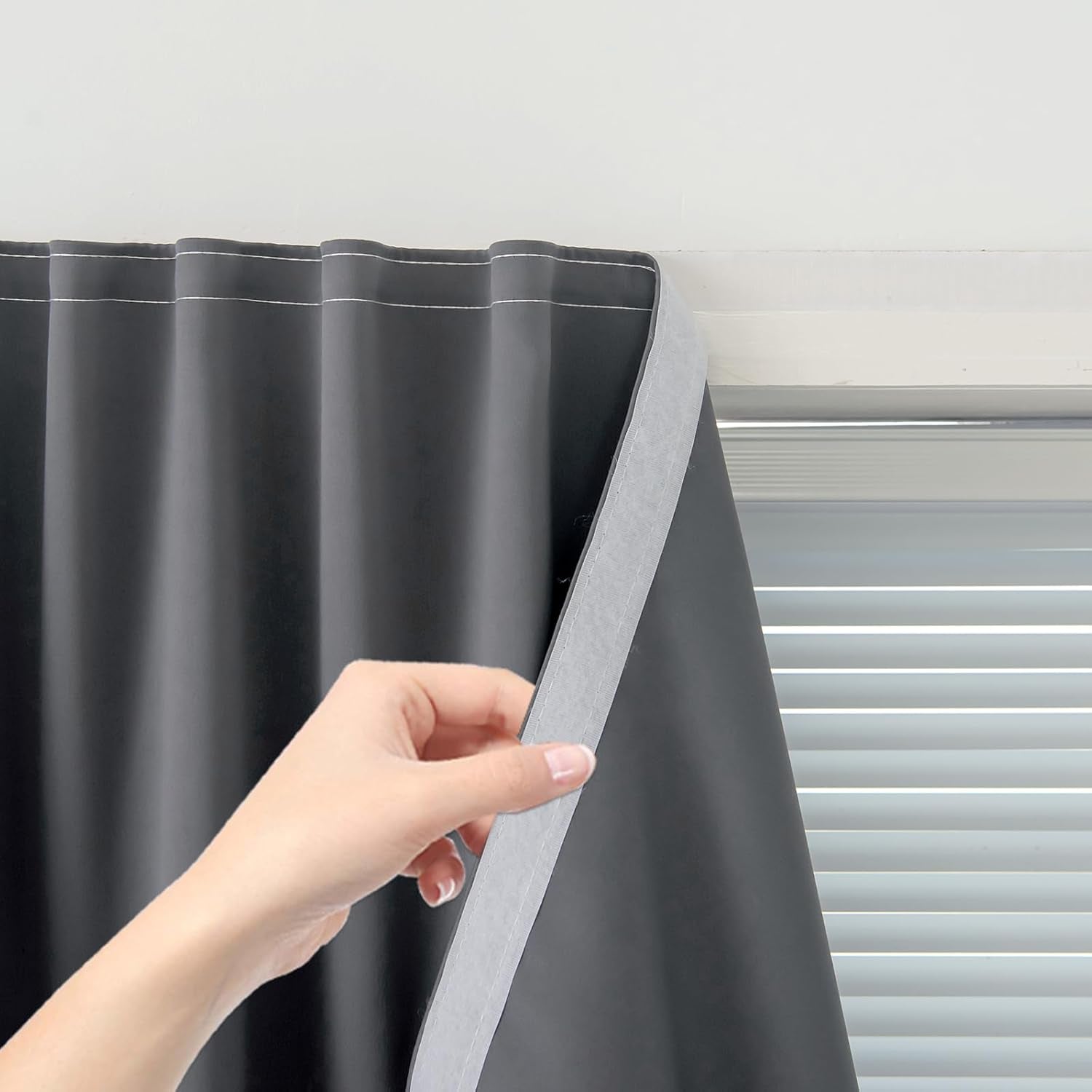 Magic Tape Stick on Curtains Window Shades Pull down Blackout Window Cover Blackout Curtains for Bedroom No Drillng Self Adhesive Curtains No Rod Small Curtain, 35" W X 71" L, Grey, 1 Panel
