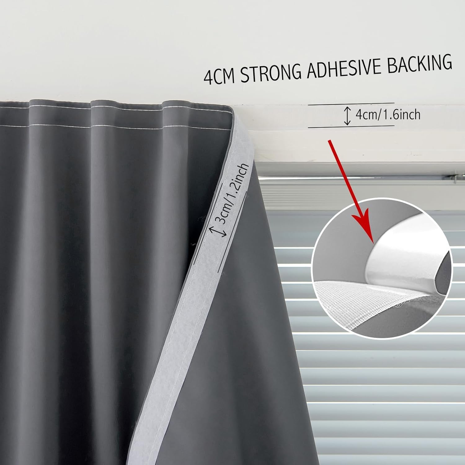 Magic Tape Stick on Curtains Window Shades Pull down Blackout Window Cover Blackout Curtains for Bedroom No Drillng Self Adhesive Curtains No Rod Small Curtain, 35" W X 71" L, Grey, 1 Panel