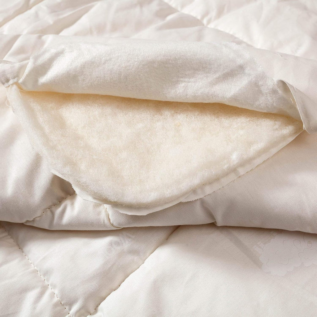 Wool Filled Comforter, 100% Cotton down Alternative Comforter, Embroidery Stitch Quilt Bedding, Made from Sheep Wool, Soft, Reversible, Breathable and Washable, off White, Queen Size