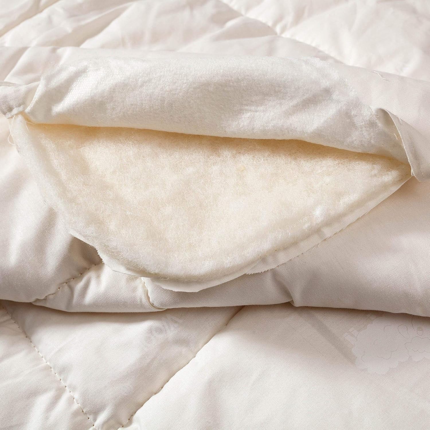 Wool Filled Comforter, 100% Cotton down Alternative Comforter, Embroidery Stitch Quilt Bedding, Made from Sheep Wool, Soft, Reversible, Breathable and Washable, off White, Queen Size